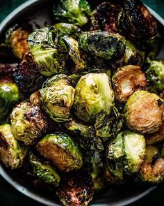 a bowl filled with cooked brussel sprouts