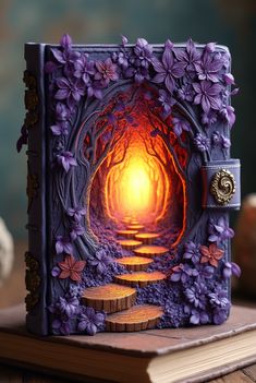 Notebook with 3D Сover Resin Book Cover, Aesthetic Book Ideas, Depth Art, 3d Murals, Book Spines, Gouache Painting, Bottle Art, Fantasy Landscape, Texture Art