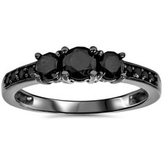 Pompeii3 1 1/5ct Heat Treated Black Diamond 3 Stone Ring 10K Black Gold - Size 4.5, Women's, White Black Diamond Jewelry, 3 Stone Ring, Black Gold Ring, Black Gold Jewelry, Rings Accessories, Black Diamond Engagement, 3 Stone Rings, Black Diamond Ring Engagement, Three Stone Ring