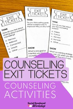 20+ exit tickets that you can customize and use with students in individual or group counseling. Exit tickets can be a valuable assessment tool for counseling. They provide a quick, informal way to understand what the student has taken away from the session and what they are feeling and thinking. WHAT'S INCLUDED Over 20 different exit ticket prompts Editable PowerPoint file to change the text Assessment Tools, Therapy Worksheets