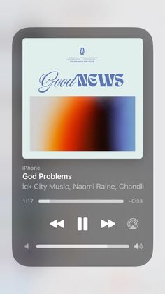 an mp3 player with the word god problems on it's screen and music play button