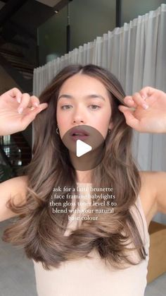 Laura Kim on Instagram: "Mane muse @emily_kaufman_ Her signature look with “Brunette meets creamy Latte tone To get that perfect look, ask for loads of babylights with high lift tint. Skip the bleach, please! Then, to add some extra sparkle, apply a luscious gloss toner for that perfect shiny finish 😘 #brunette #brunettehighlights #brownhair" Latte Brunette, Babylights Brunette, Brunette Highlights, Signature Look, Face Framing, Brunette Hair, Base Colour, Hair Goals, Brown Hair