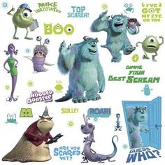 the monsters are all in different poses for this wall sticker set, which includes characters from