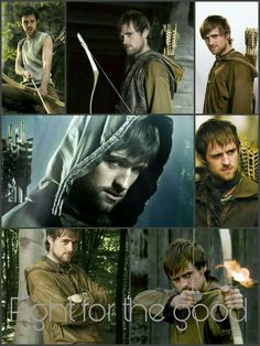 many different pictures of the same man with bow and arrow in his hands, one is holding