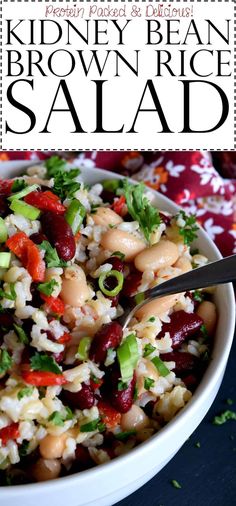 a white bowl filled with rice and beans