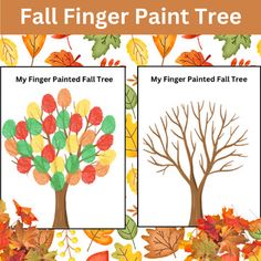 the fall finger paint tree is shown in three different colors