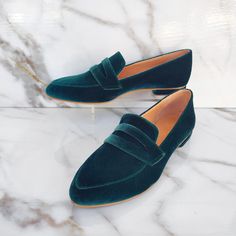 "DESCRIPTION Make a statement with your footwear choice.  Whether you're heading to a business meeting or a social gathering, our women's emerald velvet shoes are the perfect choice to showcase your unique style and impeccable taste. The low-heel design ensures all-day comfort, allowing you to wear these moccasins from morning meetings to evening events without missing a beat. These one-of-a-kind slip-on velvet shoes are not only stylish but also incredibly convenient. Slip them on and off effortlessly, saving you precious time when you're on the go. Crafted with attention to detail, our velvet loafers boast superior quality, ensuring durability and longevity. Get ready, these loafers will take you everywhere! If you are unsure about your size or require a different one, please send us an Green Formal Slip-ons With Round Toe, Green Slip-on Loafers With Round Toe, Green Round Toe Loafers For Formal Occasions, Green Round Toe Formal Slip-ons, Green Slip-on Moccasins For Formal Occasions, Green Slip-on Closed Toe Loafers, Green Slip-on Loafers, Fall Gala Dress Shoes With Round Toe, Green Round Toe Loafers For Fall