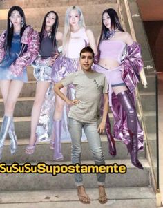 a man standing in front of a group of women on stairs with the caption susu supstamente