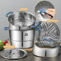 a person is opening the lid on an electric pressure cooker and it's attachments