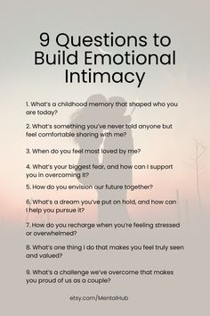 10 Questions to Build Emotional Intimacy Emotional Intimacy, I Support You, Biggest Fears, Healthy Relationship, Healthy Relationship Advice, Therapy Activities, Do You Feel, Healthy Relationships, Relationship Advice