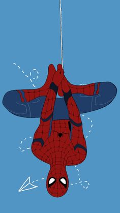 a drawing of a spider man hanging upside down