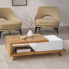 a living room with two chairs and a coffee table