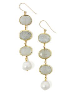 Genuine Moonstone Gemstone Genuine Baroque Pearl drops 14k gold fill french wire 3 1/4" length Handcrafted in our TX studio Elegant Gold Linear Earrings With Natural Stones, Turquoise Heart, French Wire, Natural Turquoise, Pearl Drop Earrings, Turquoise Gemstone, Pearl Drop, Baroque Pearls, Ring Necklace