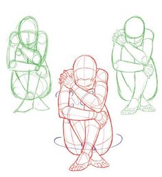 three different poses of the same person sitting in front of each other with their arms crossed