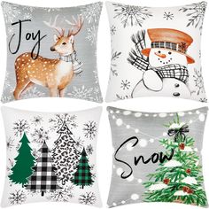 four pillows with christmas designs on them