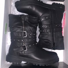 Questions? Leave A Comment Below! Edgy Synthetic Moto Boots With Round Toe, Black Synthetic Moto Boots For Winter, Black Ankle-high Moto Boots With Studded Outsoles, Alt Boots, Black Alt, Torrid Boots, Hiker Style, Leopard Print Booties, Platform Chelsea Boots