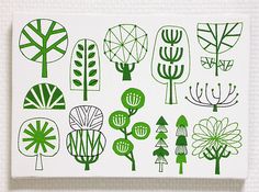 an image of trees and plants drawn on paper