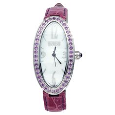 · Quality Swiss-Quartz movement guarantees precision timing · Mother-of-Pearl dial micro-paved with diamonds and gemstones enhances any dress style · Scratch-resistant sapphire glass lens · Genuine exotic crocodile leather strap or stainless steel bracelet is stylish, comfortable, and durable · Gemological certificate; FREE fully insured shipping 1.90 CT of Purple Amethysts Crocodile Leather, Leather Watch Bands, Steel Bracelet, Purple Amethyst, Leather Band, Stainless Steel Bracelet, Quartz Movement, Blue Sapphire, Mother Of Pearl