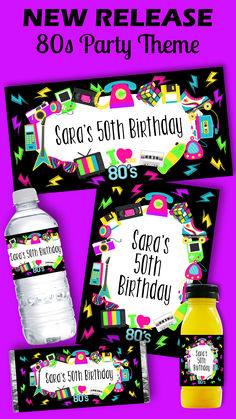 a birthday party package with water bottle labels