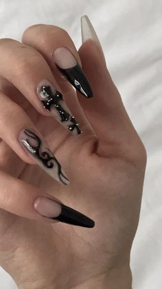 Swaggy Nails, Ongles Goth, Paznokcie Hello Kitty, Ideas Uñas, Punk Nails, Goth Nails, Edgy Nails, Grunge Nails