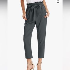 Color: Charcoal Gray 95% Polyester, 5% Spandex Women's High Waisted Slim Fit Office Casual Pants Trousers With Pockets Functional Two Sides Pockets, Elasticated Waist With Tie, High Waist Design, Cropped Length A Great Choose For Business, Office, Celebrations, Dates, Cocktail Night Out And Any Occasions You Want It For Drawstring Dress Pants, Teen Pants, Paper Bag Waist Pants, Drawstring Dress, Perfect Pant, Womens Vintage Dresses, Pants With Pockets, Trouser Pants Women, Pencil Pants