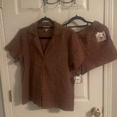 2pc Shorty Pajama Set. Earthy Pajamas, Spring Loungewear Matching Short Set, Summer Loungewear Sets With Shorts, Summer Loungewear Sets In Short Style, Spring Lounging Short Sets, Summer Short Loungewear Set, Casual Short Lounging Sets, Matching Short Sets For Loungewear, Short Matching Loungewear Sets