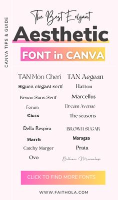 Looking for the best aesthetic font in Canva for your next design? I have put together a list of my favorite aesthetic Canva fonts for creating jaw dropping Canva designs.  These Canva font guide  include canva fonts aesthetic, canva fonts aesthetic bold, best canva fonts aesthetic free, canva aesthetic font pairings, canva aesthetic font combination. #Canvafonts #bestfontsinCanva #Aestheticcanvafonts Font Canva Aesthetic, Canva Fonts Aesthetic, Fancy Fonts Alphabet, Business Card Fonts, Buffet Labels