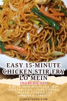 an advertisement for the easy 15 minute chicken stir - fry to men recipe on a plate