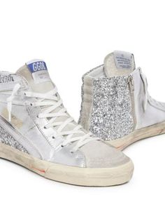 Golden Goose Deluxe Brand Women's Slide Glitter High Top Sneakers High Top Golden Goose, Golden Goose High Tops, Golden Goose Slides, Wishlist Shoes, Shoe Wishlist, Golden Goose Sneakers, Golden Goose Deluxe Brand, Womens Slides, Sneakers Online