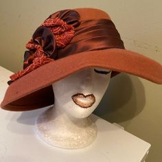 Very Pretty Rust Colored With Satin Bow And Band. See Pics And Please Take Time To Look At All Of The Hats In My Collection. Black Straw Hat, Leather Baseball Cap, Church Dress, Faux Fur Hat, Pink Beanies, Running Hats, Ponytail Hat, Summer Sun Hat, Wool Fedora