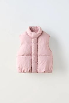 WATER REPELLENT PUFFER VEST - Pink | ZARA United States Collar Vest, Waistcoat Dress, Cardigan Sweater Dress, Water Repellent Fabric, Girl Coat, Relaxed Fit Jeans, Water Resistant Fabric, Parka Jacket, Coats And Jackets