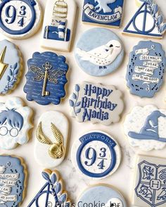 harry potter cookies are arranged on a table