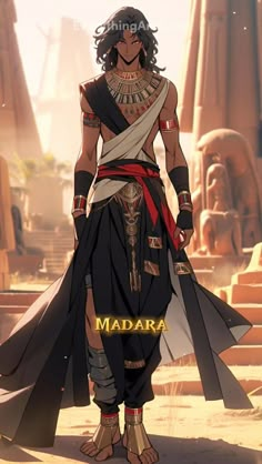 an egyptian man standing in front of some ancient ruins with the word madara written on it