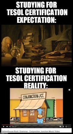 two pictures with text that reads studying for tesol certification study for tesol certificate reality