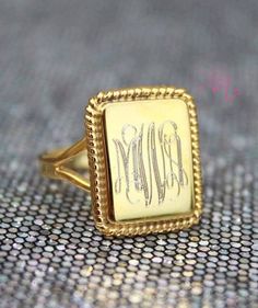 Item Description: This ring is (925) Sterling Silver dipped in Yellow Gold. Classic Rectangular Jewelry For Personalized Gifts, Rectangular Initials Jewelry For Anniversary, Rectangular Monogram Jewelry For Anniversary, Classic Stamped Rectangular Jewelry, Classic Monogram Rectangular Jewelry, Classic Rectangular Signet Ring With Initials, Rectangular Initials Ring As Gift, Rectangular Initials Rings For Anniversary, Rectangular Initials Ring For Gift