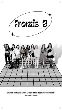 a group of girls standing on top of a tiled floor with the words fronnis 3 above them