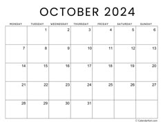 october calendar with the holidays in black and white, on top of a blank page