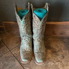 Corral Boots Size 7 Western Style Blue Boots With Square Toe, Blue Western Boots With Almond Toe, Blue Western Almond Toe Boots, Blue Patina Boots With Round Toe, Blue Round Toe Boots With Patina, Blue Patina Round Toe Boots, Corral Boots, Shoes Heels Boots, Shoes Women Heels