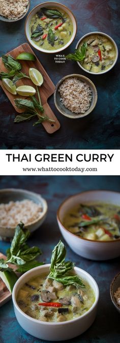 thai green curry soup with rice and vegetables