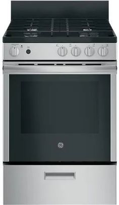 a stainless steel oven with the door open and two burners on each side, in front of a white background