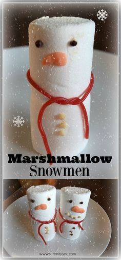 marshmallow snowmen made out of toilet paper are sitting on a white plate