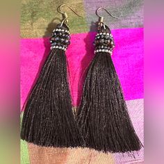 Never Worn Elegant Brown Adjustable Tassel Earrings, Elegant Brown Dangle Tassel Earrings, Elegant Beaded Earrings With Tassels, Bohemian Tassel Earrings For Evening, Pink Dragonfly, Pink Head, Helzberg Diamonds, Tie Pattern, Dragonfly Earrings