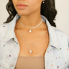 A pretty baroque pearl anchors a half-chain, half-pearl necklace that offers a modern take on a classic style. Modern Pearl Necklace, Pearl Baroque, Baroque Pearl Pendant, Delicate Gold Necklace, Baby Pearls, Pearl Collection, Keshi Pearls, Freshwater Cultured Pearls, Precious Gems