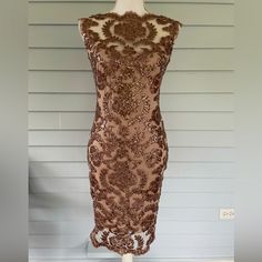 This Is A Size 4, Tasashi Shoji, Mauve Sequin Embroidered Sleeveless Dress. It Has Sheer Detailing On The Neck And Hemline, And Is Traced With Scalloped Lace. It Has A Back Zipper With Clasp Closure. Such A Fancy Cocktail Dress. Worn Once To My Rehearsal Dinner. Fancy Cocktail Dress, Tadashi Shoji Dresses, Tadashi Shoji, Scalloped Lace, Rehearsal Dinner, Rehearsal Dinners, Sleeveless Dress, Colorful Dresses, Sequin