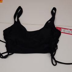 Xhilaration Bikini Top,Sports Bra Fit, Tie Detail On The Side, Size Xs, Black, Padded!!! Beachwear Crop Top With Built-in Bra, Party Swimwear With Removable Bra Pads For Beach Season, Swimming Crop Top With Adjustable Straps, Beachwear Crop Top With Built-in Bra For Pool, Strappy Bra-friendly Crop Top For Beach, Strappy Crop Top For The Beach, Triangle Crop Top With Built-in Bra For Swimming, Fitted Crop Top With Adjustable Straps For Swimming, Summer Stretch Underwire Crop Top