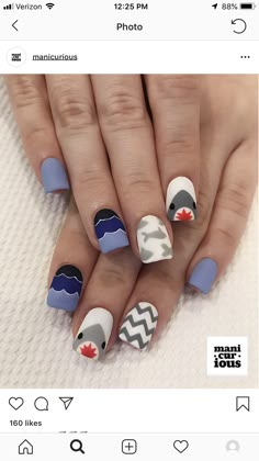 Shark Nails Acrylic, Shark Week Nails, Whale Shark Nails, Camping Nails Designs, Shark Nail Designs, Nails For A Cruise, Whale Nail Art