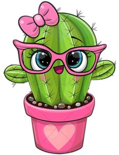 a cactus with glasses and a bow on it's head in a pink pot