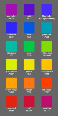 the color chart for different colors of paint