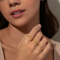 Get one of everything with our Textured Ring Stack. This set of four rings features every ring style you need — a solid ring, a hammered ring, a studded spike ring, and a ribbed ring. This gold and silver ring stack will add so much texture and layering opportunities to your collection. Everyday Hammered Open Ring, Everyday Hammered Ring, Everyday Hammered Stackable Rings, Classic Hammered Open Ring Jewelry, Everyday Hammered Toe Ring, Hammered Stackable Rings For Wedding, Elegant Hammered Open Stackable Rings, Everyday Hammered Open Midi Rings, Elegant Hammered Toe Ring