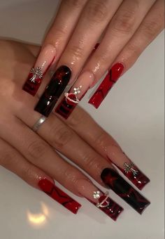 Cute Nails Acrylic, Insta Nails, Black Acrylic Nails, Red Acrylic Nails